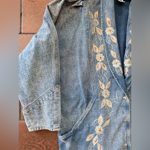 80s Oversized Acid Wash Embellished Studded Denim Jacket Batwing Rhinestone M - Picture 8 of 16
